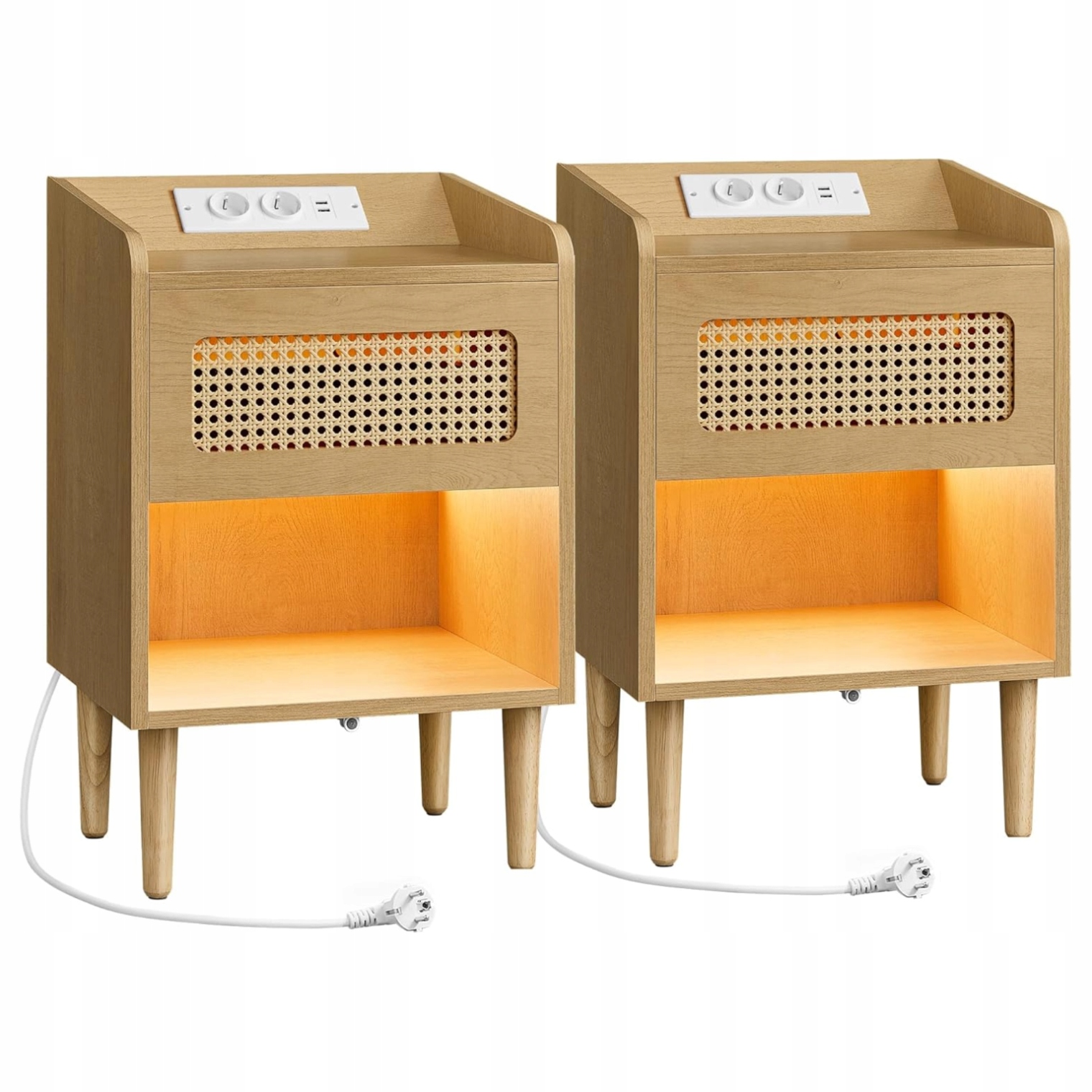 Skrinky Nočné stolíky Usb nabíjačka Komplet 2 s Led lampou Snímač pohybu Boho