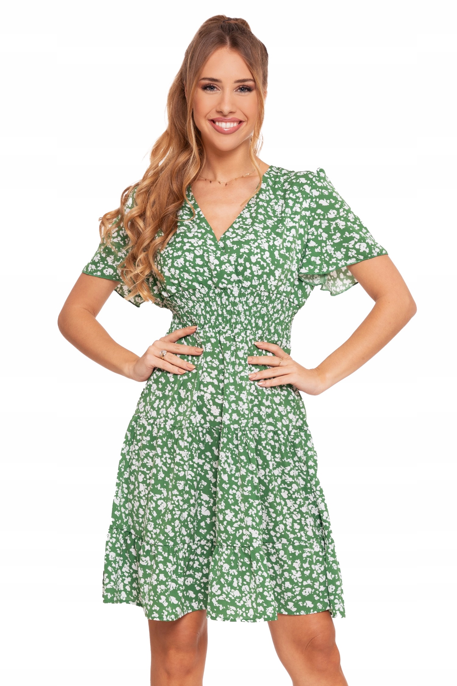 SUKIENKA DAMSKA ROZKLOSZOWANA Z KRÓTKIM RĘKAWEM NA LATO KOBIECA MORAJ R.XL Rozmiar XL