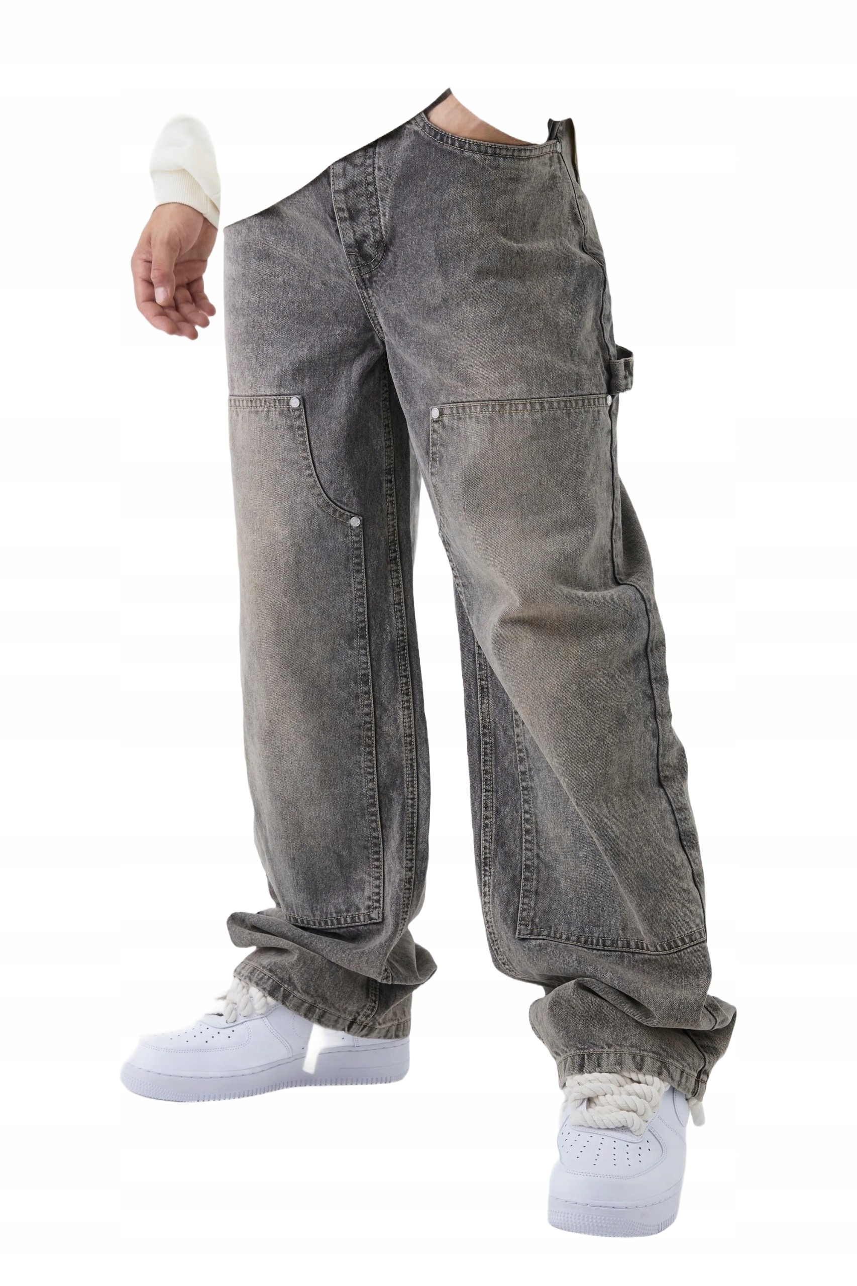 Boohooman Pánské Volné Šedé Džíny S Přídavnými Nášivkami 30R Z3A