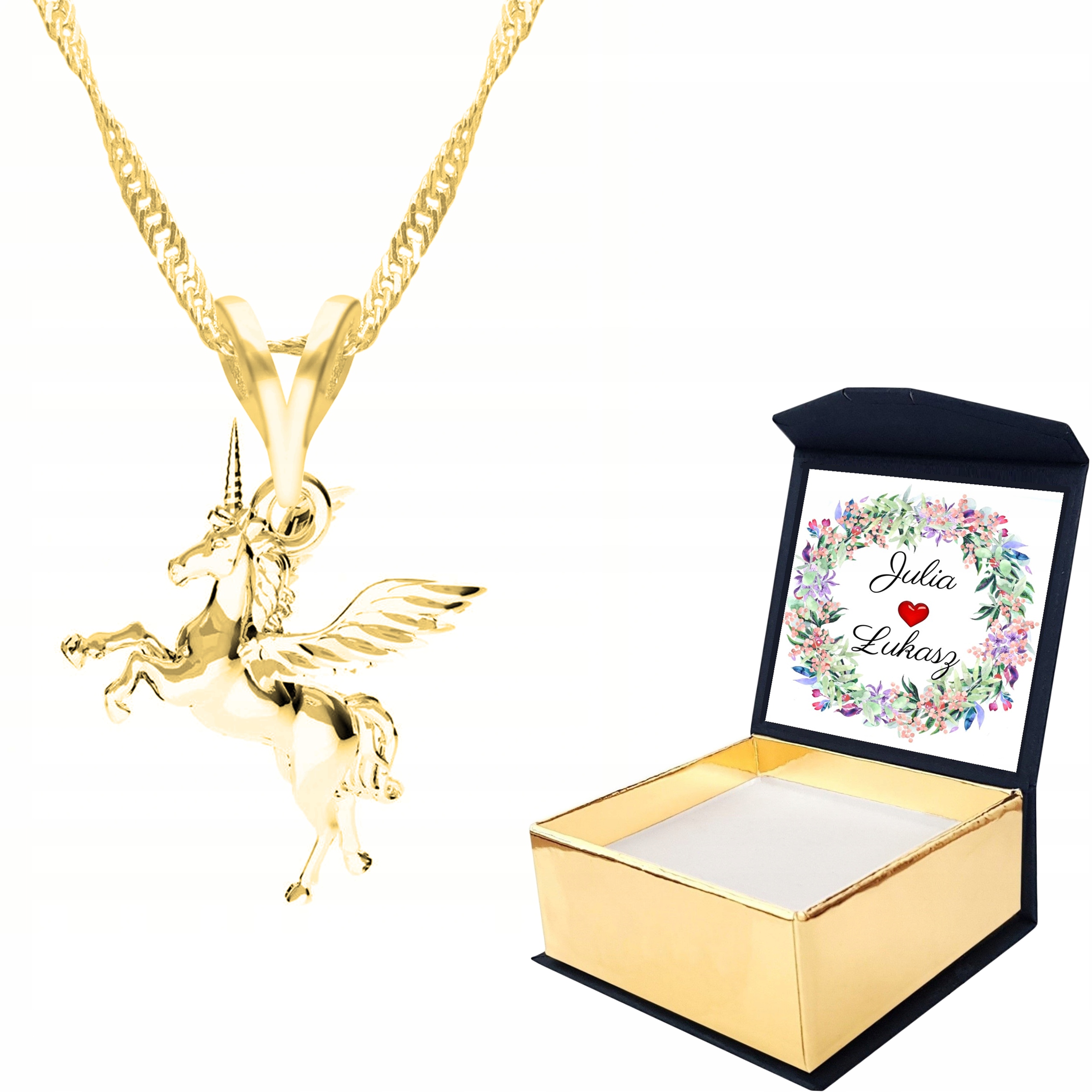Zlatý náhrdelník 925 Jednorožec Vlastní Potisk