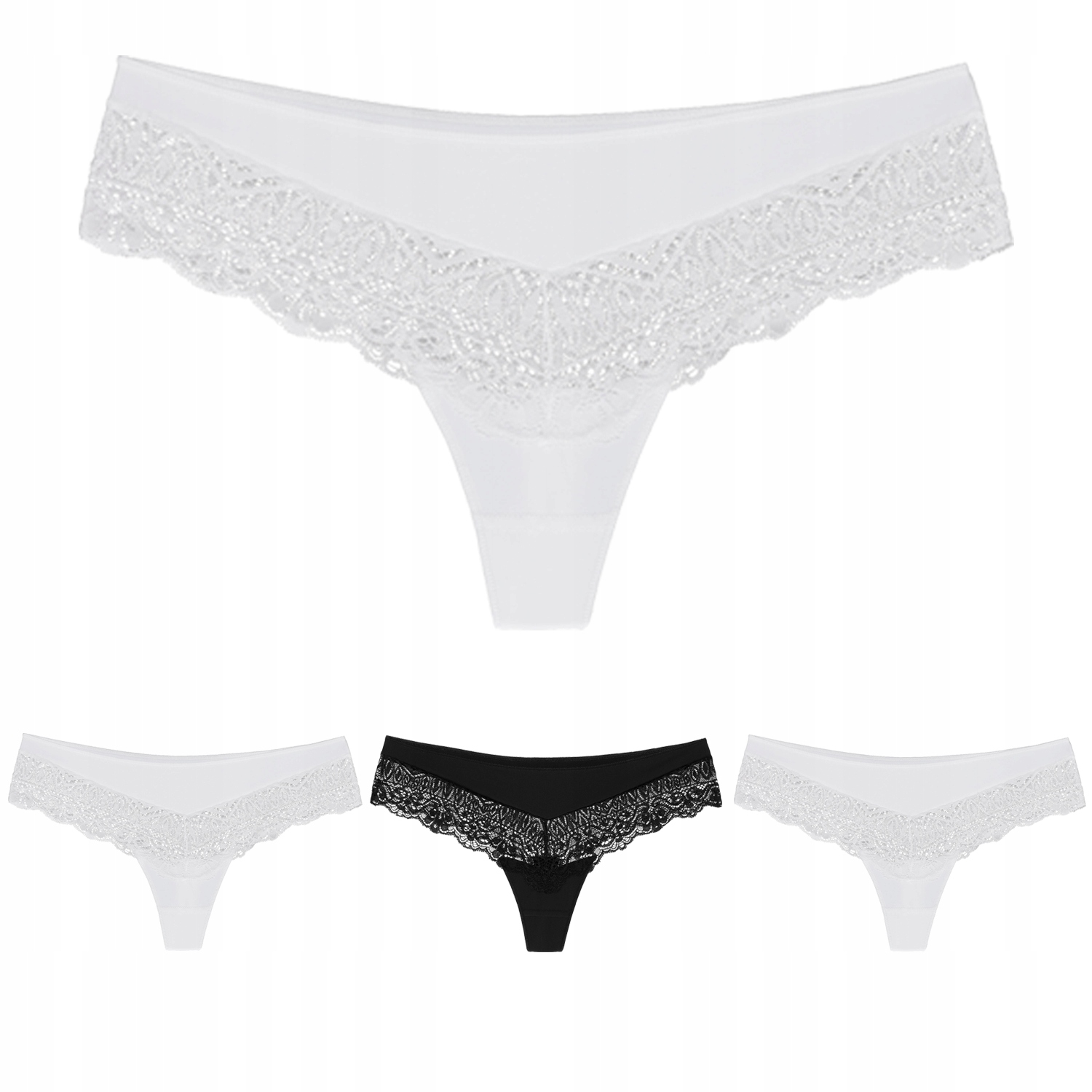 Wol-Bar Sirtaka 3-balení bílá-bílá-černá XL Šortkové kalhotky-tanga