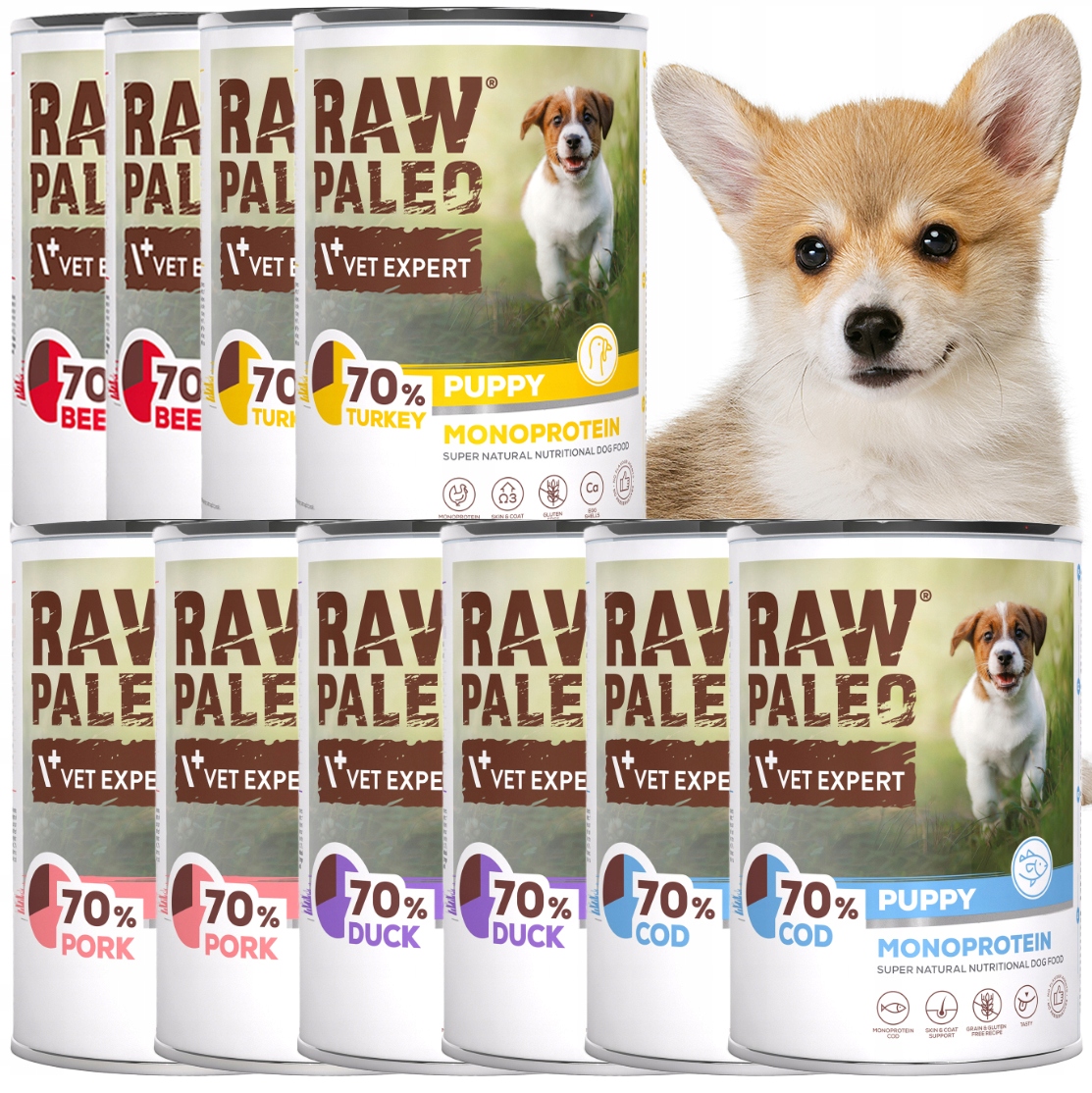 Raw Paleo Puppy Dog 400g zestaw 5 smaków karmy dla szczeniaka psa 10x400g