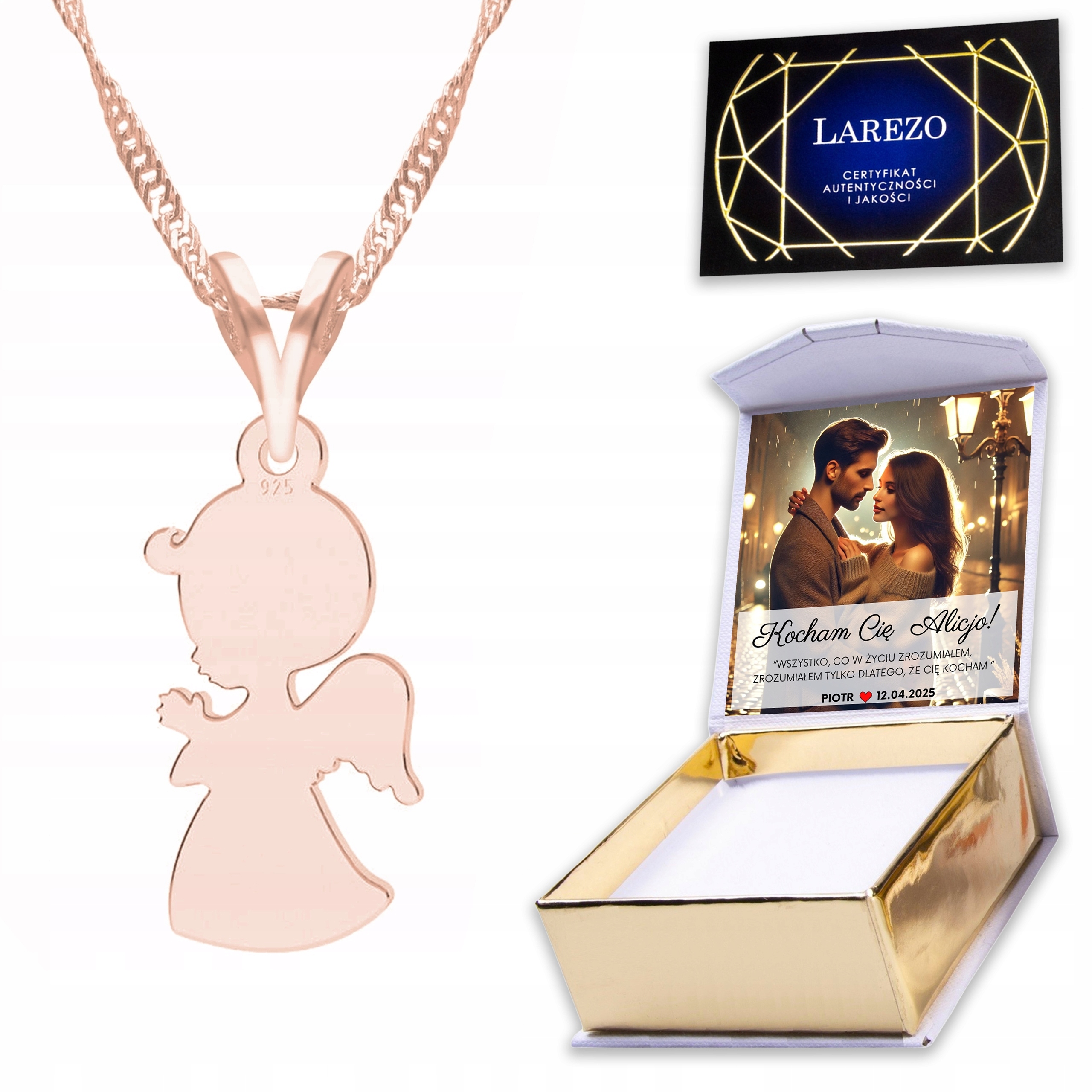 Pozlacený náhrdelník 925 s andělem Anděl strážný Potisk