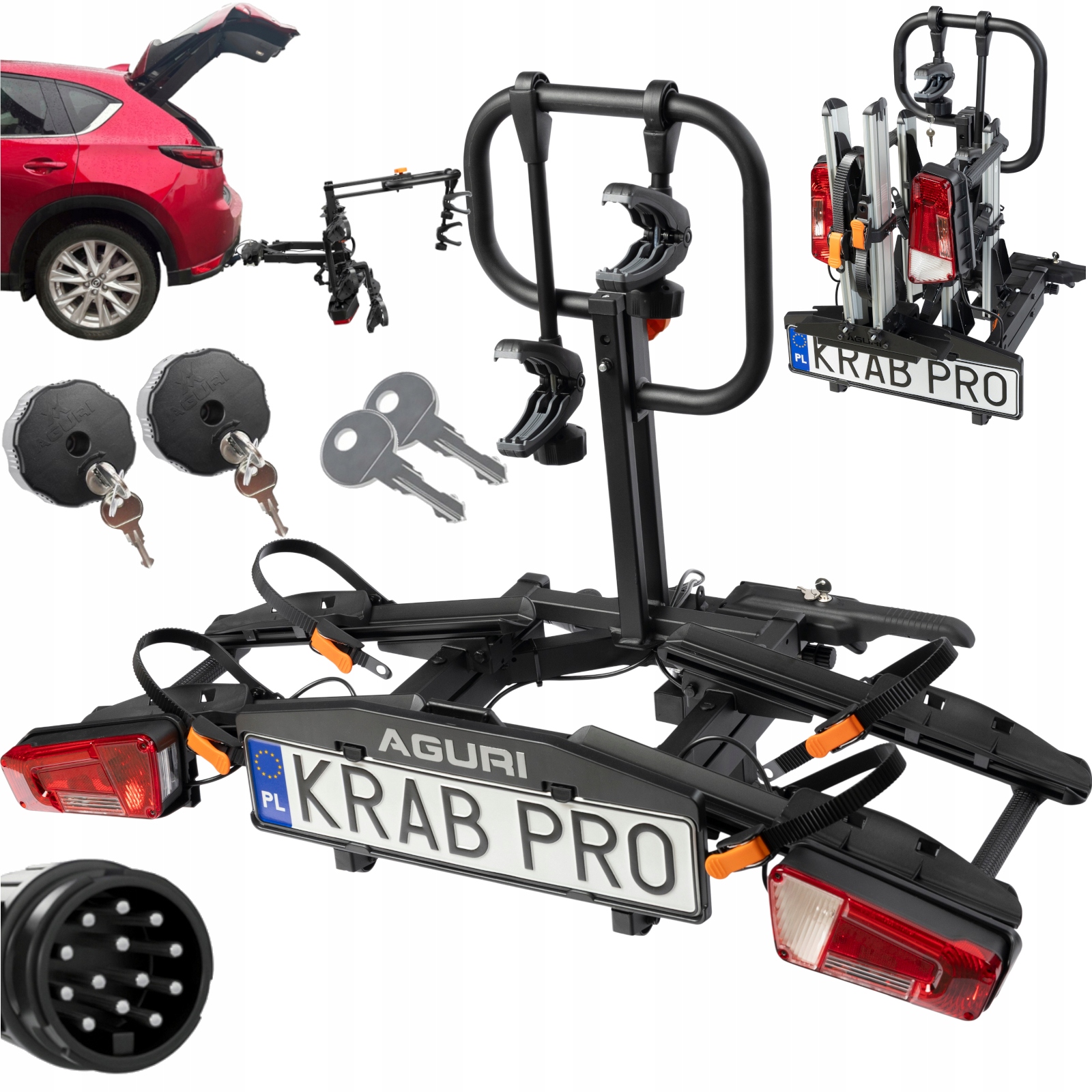 Bagażnik Rowerowy na Hak AGURI Krab PRO 2 Rowery Elektryczne 13pin Black