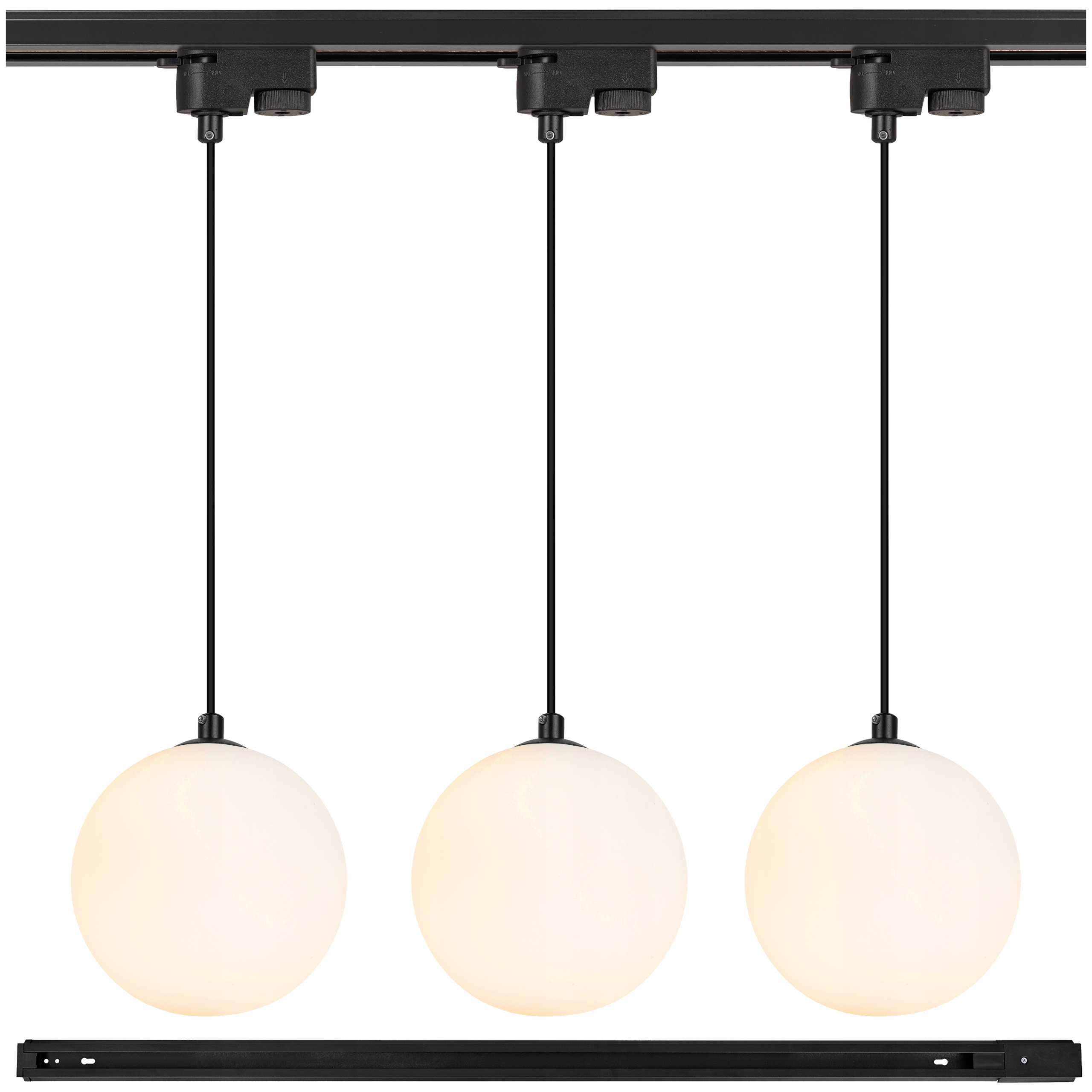 Koľajnicové osvetlenie Led Lišta 1 m Závesné svietidlo G9 biela sklenená guľa x3