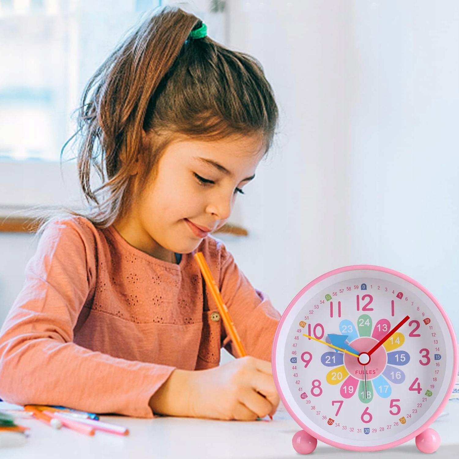 ZEGAR BUDZIK STOJĄCY CICHY DLA DZIECI Z LAMPKĄ NOCNĄ Zasilanie baterie