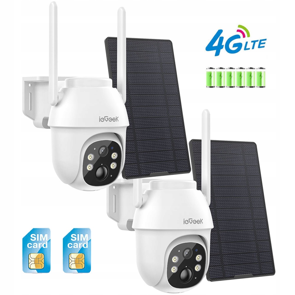 Kamera Zewnętrzna Solarna Obrotowa Ip Na Kartę Sim 4G Lte Gsm 2K 3MPx 2szt