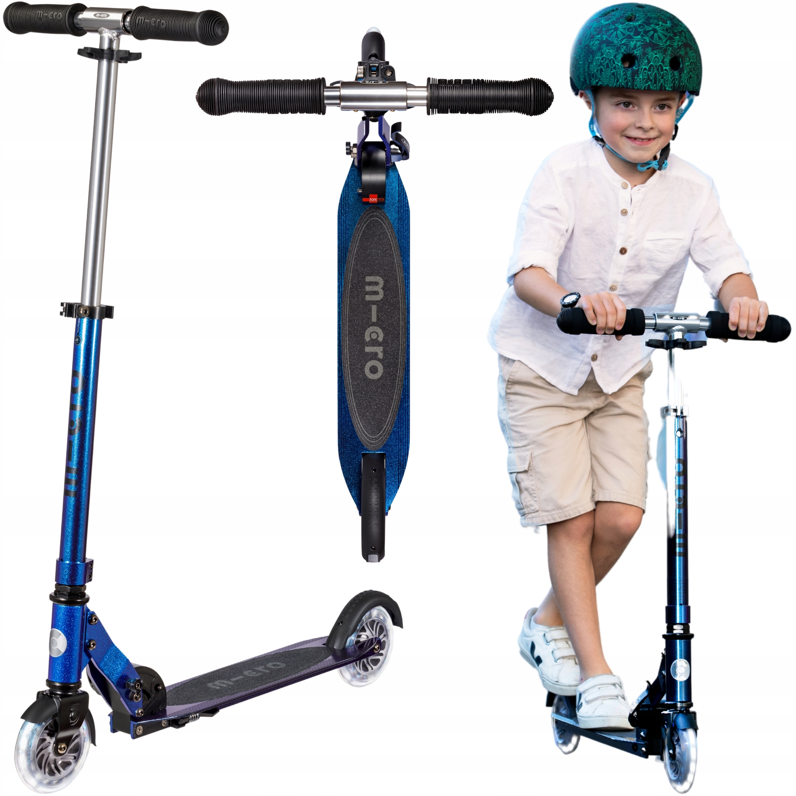 Hulajnoga dla Dzieci Micro Sprite Pearl Składana z Kołami Led Niebieska