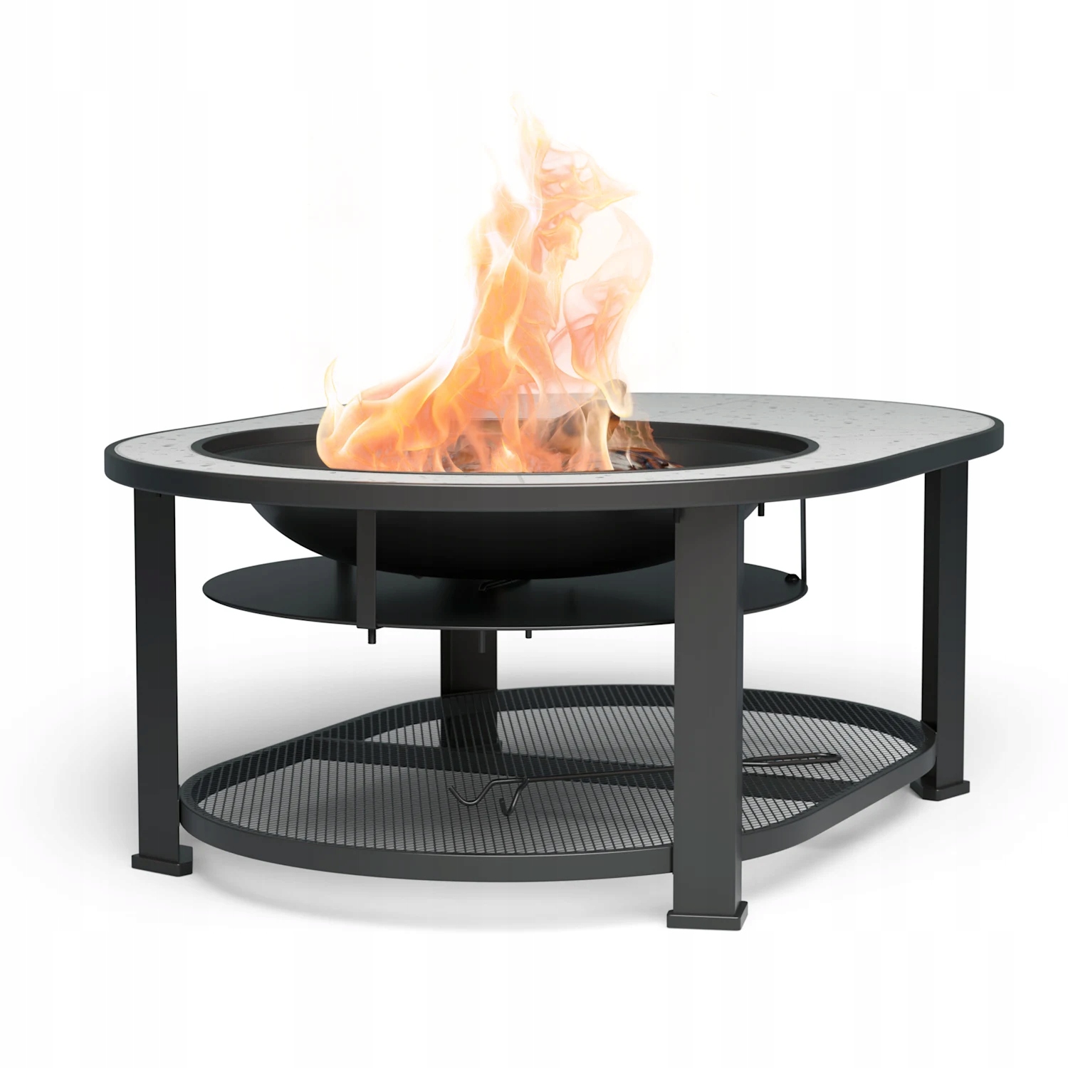 Duże Palenisko Ogrodowe Grill Ogrodowy Ognisko Ruszt 122X87CM Stal Stolik