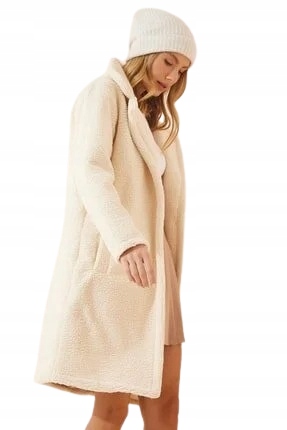 Happiness Istanbul Plyšový Kabát Béžový S Dlouhým Rukávem 40 5BB