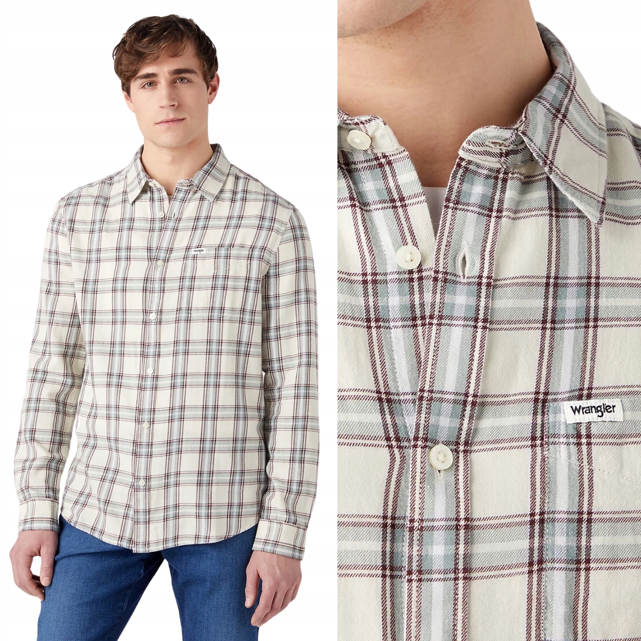 Wrangler 1 Pocket Shirt Worn White bavlněná kostkovaná košile Regular Fit M