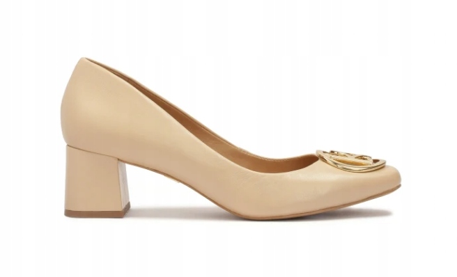Kazar Béžové lodičky na širokém podpatku SIELLA-03 Velikost 38