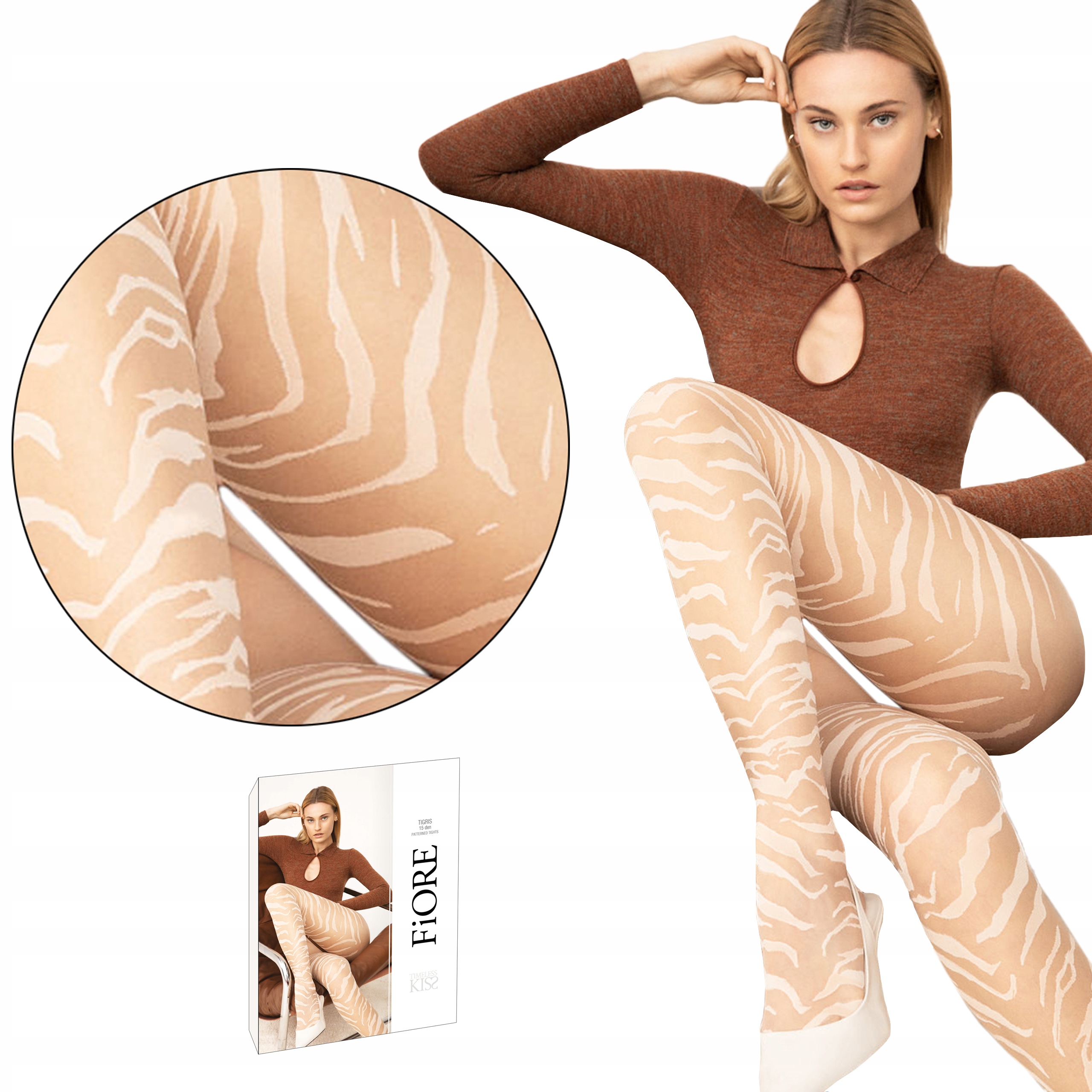 

Fiore rajstopy Tigris 15 Den zwierzęcy biały 4-L