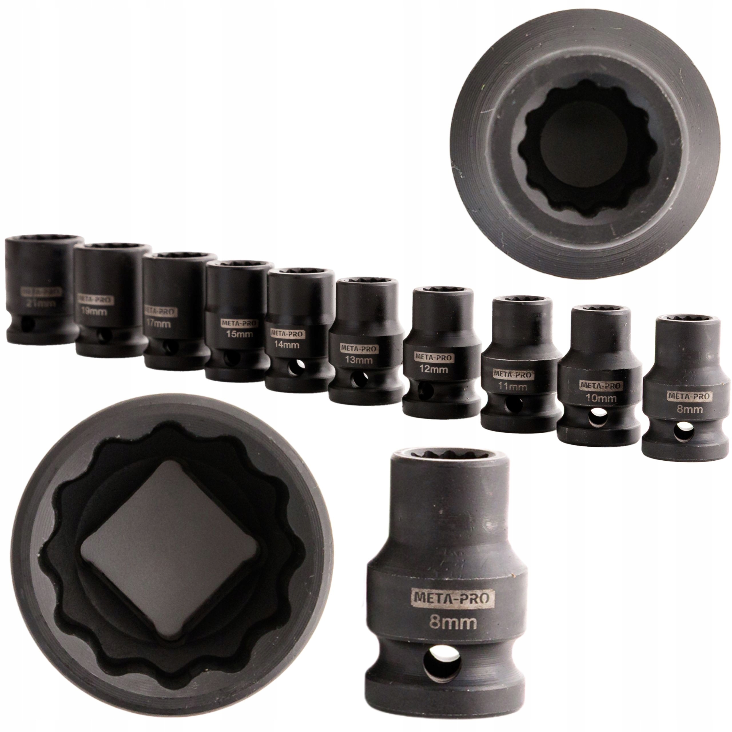 Zestaw Nasadek Udarowych 8-21 Nasadki Udarowe Krótkie 1/2 10 el. Cr-mo