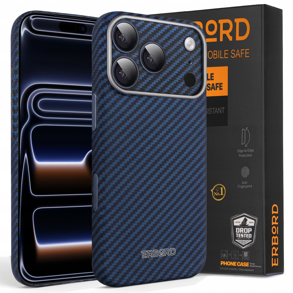Pouzdro pro iPhone 17 Pro Max Erbord Full Kevlar Aramid case, zadní kryt pro MagSafe