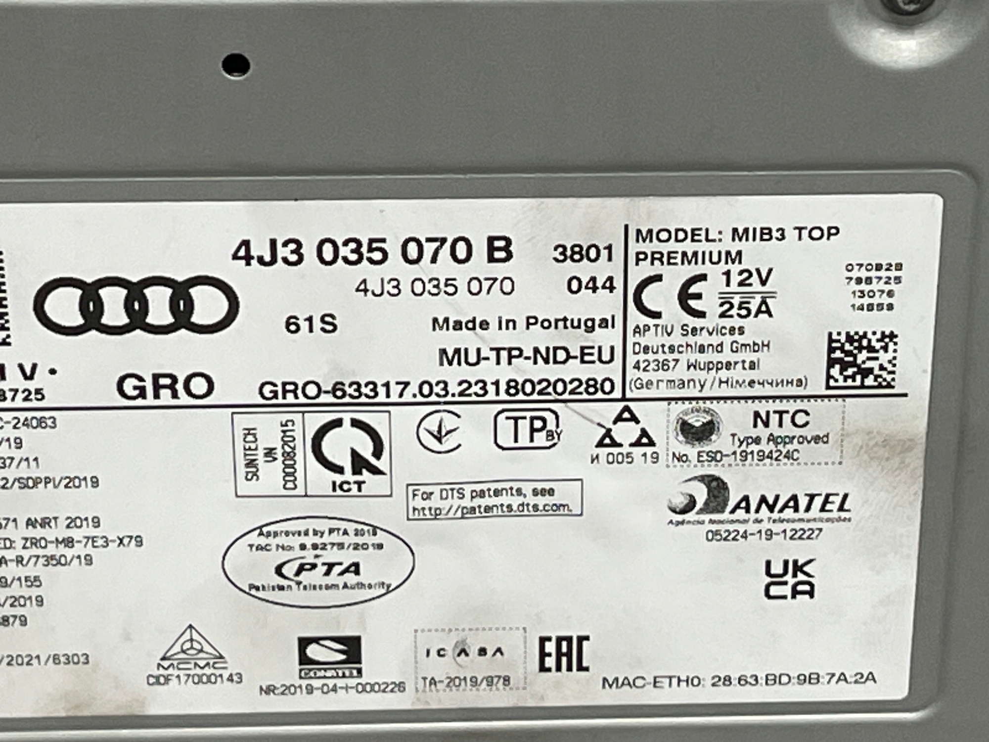 считыватель модуль навигации 4J3035070B Audi E-TRON GT