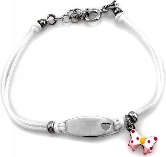 Stříbrný náramek 925 na bílém provázku se smaltovaným motýlkem r16 cm