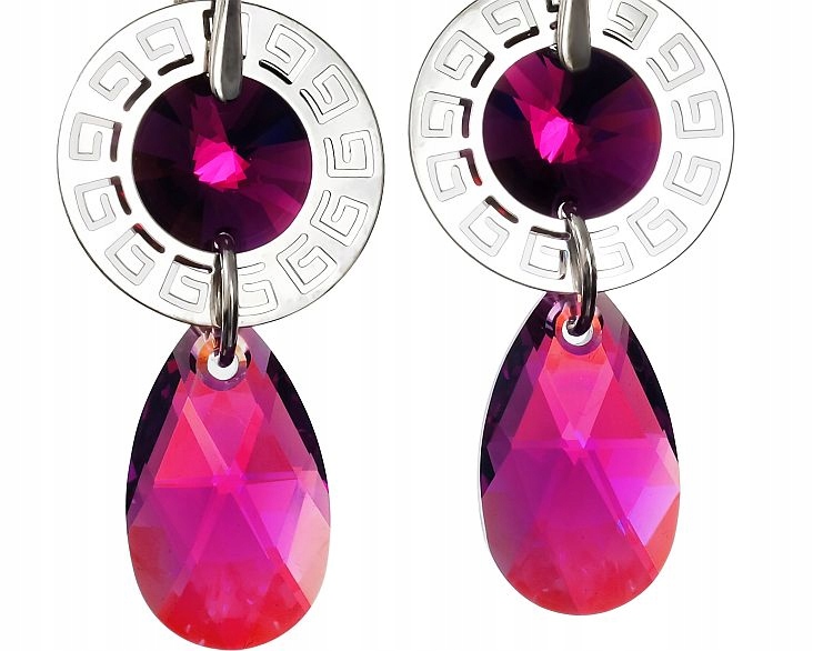 Kryształy Kolczyki Fuchsia Nova Srebro
