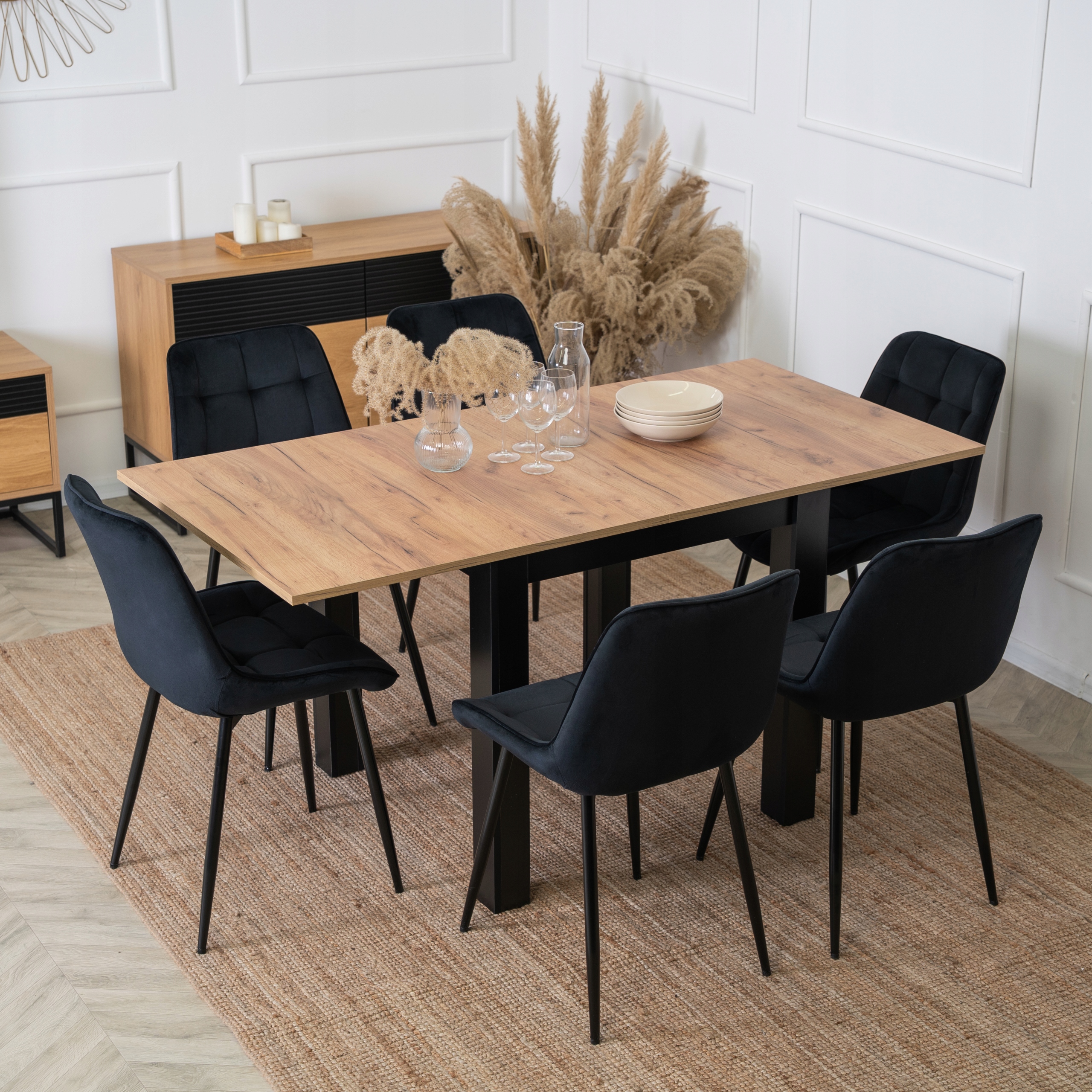 Stół Rozkładany Do Jadalni Salonu Mały Kwadratowy Czarny Craft MAX 80/160 Wysokość mebla 78.5 cm