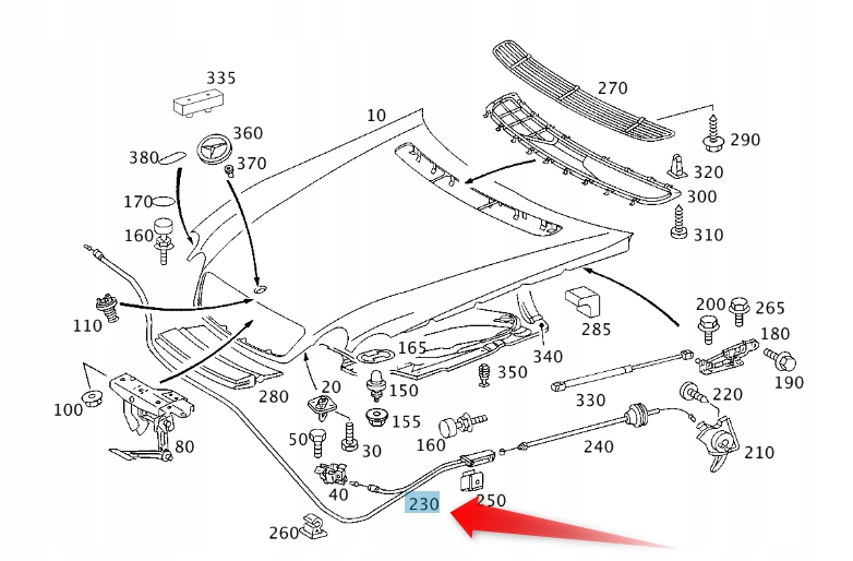 Lanko Pro Otevírání Krytu Motoru Mercedes CL C215 A2158800059