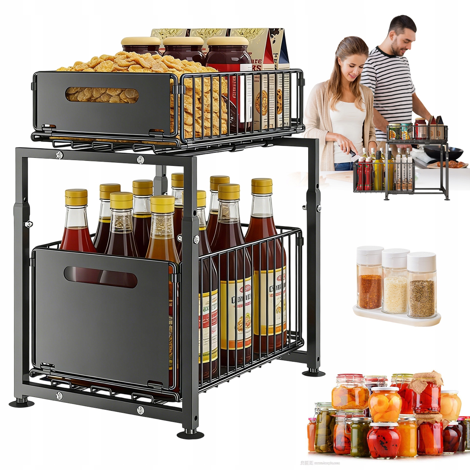 Regál Pod Dřez Nastavitelný Organizér Kuchyňské Skříňky Kov 2 Úrovně