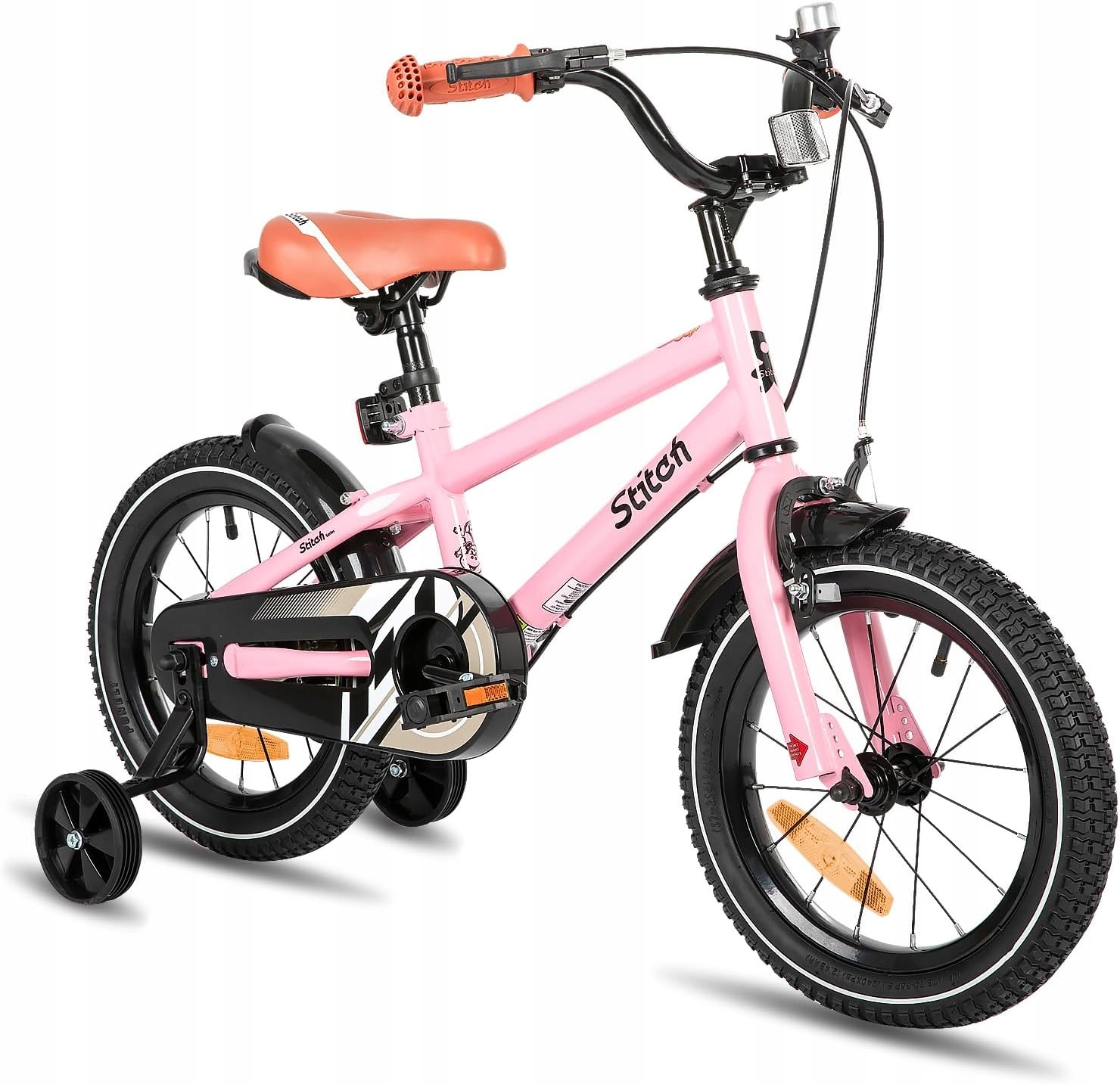 Rower dziecięcy różowy, Koła 16", Kółka boczne Stitch Manchi