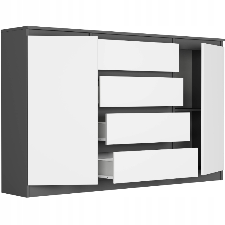 Modna KOMODA 160 SZAFKA 4 SZ. 3 PÓŁKI ANTRACYT MIX R160S4