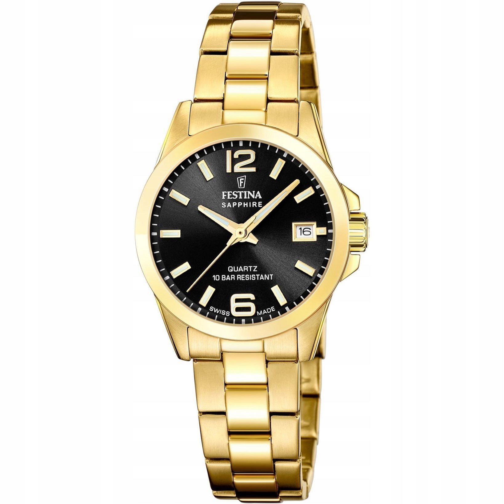 Festina Classic Bracelet 20050/4 zegarek damski złoty z czarną tarczą z dat