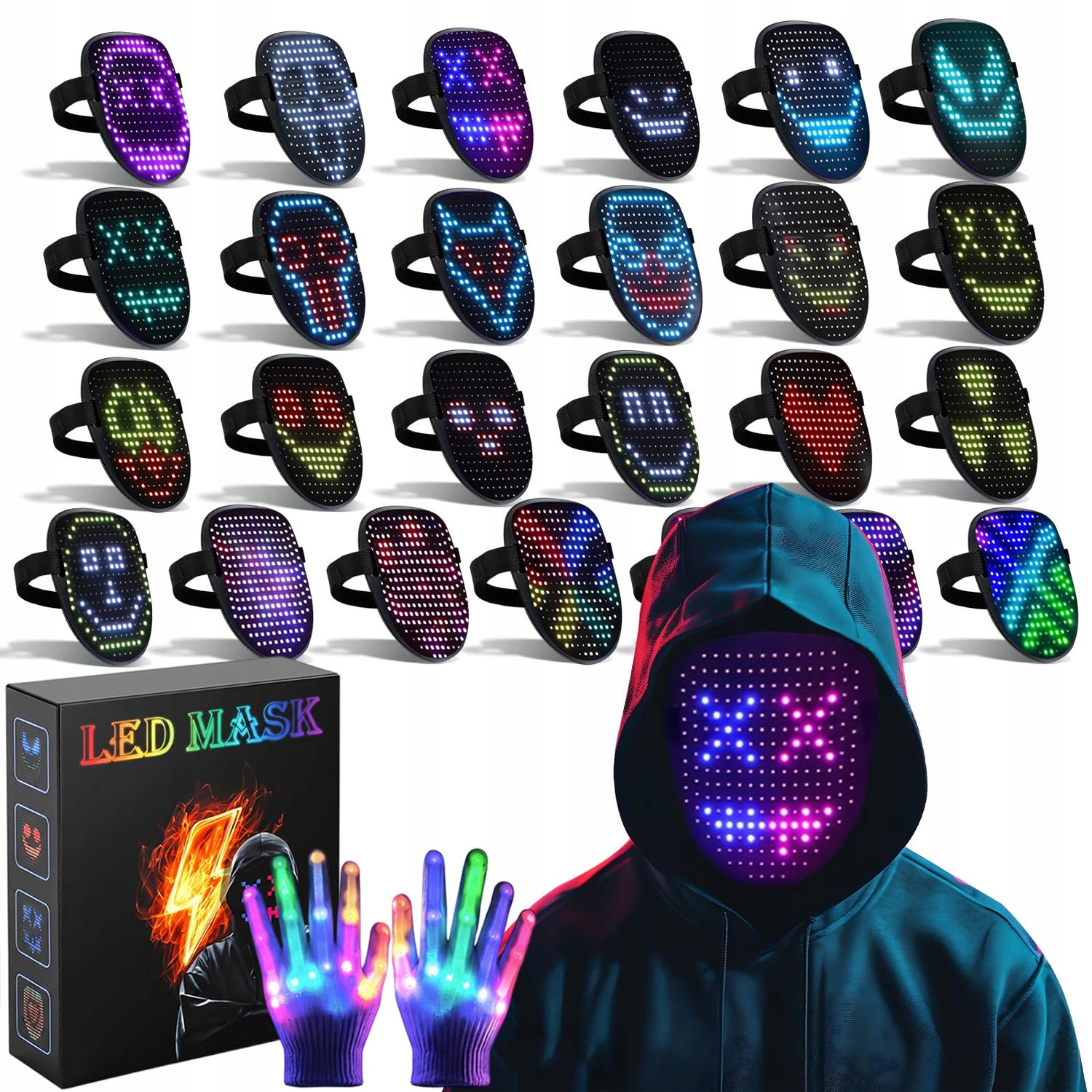 Led Maska Pro Halloweenský Cosplay, Která Mění Tvář, Je Programovatelná Pomocí Gest