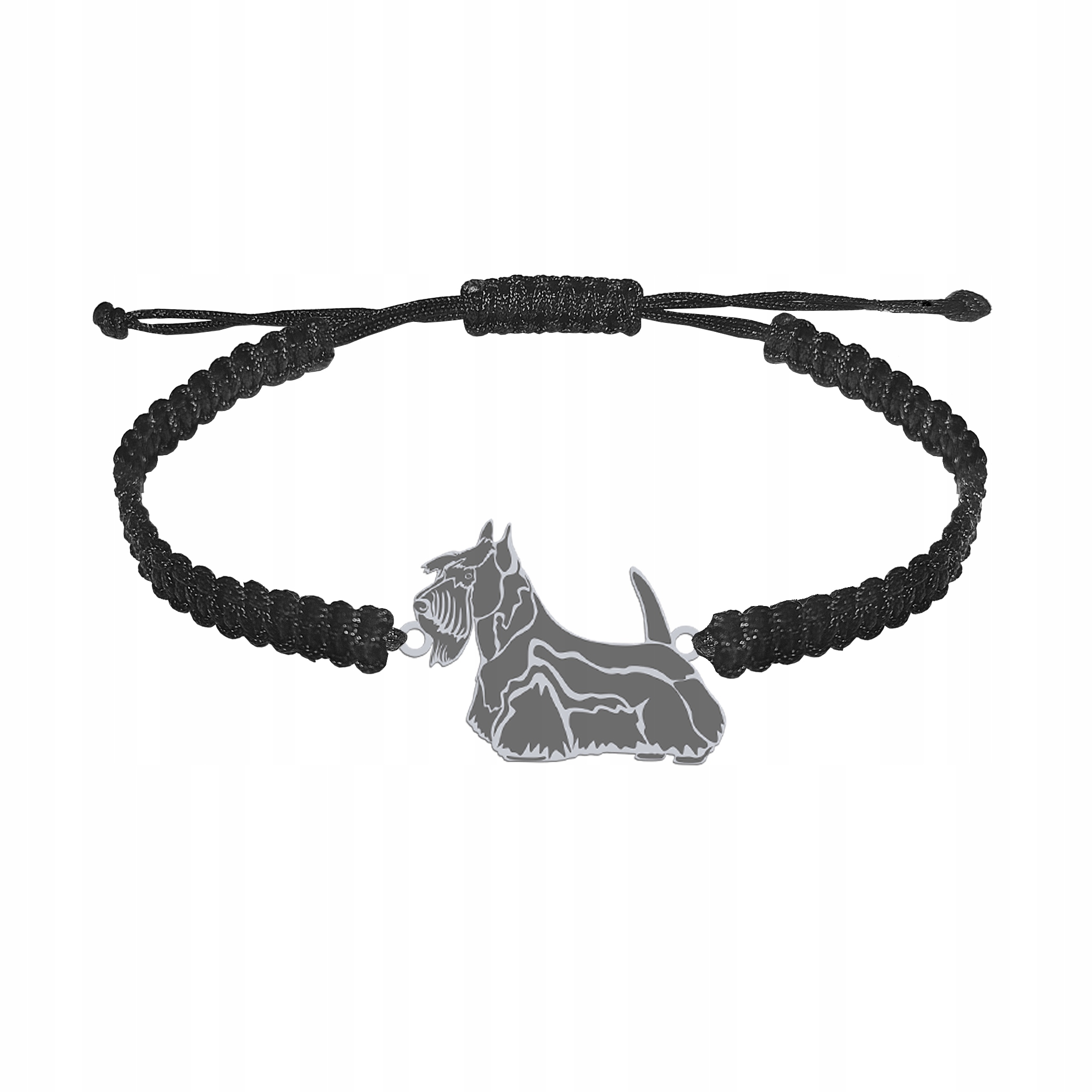 Stříbrný náramek se psem plemene Skotský teriér 925 Makramé Gravírování Bonus