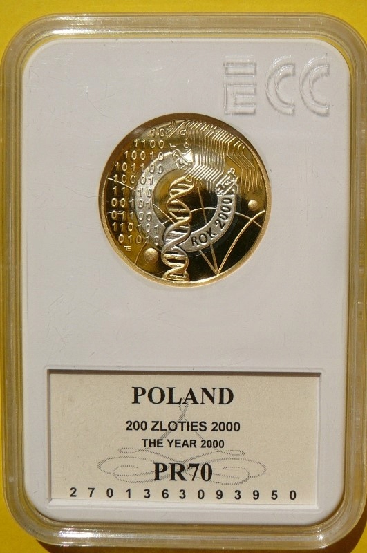 200 ZŁOTYCH POLSKA 200 MILENIUM ROK 2000 UNC PR70 • Cena, Opinie