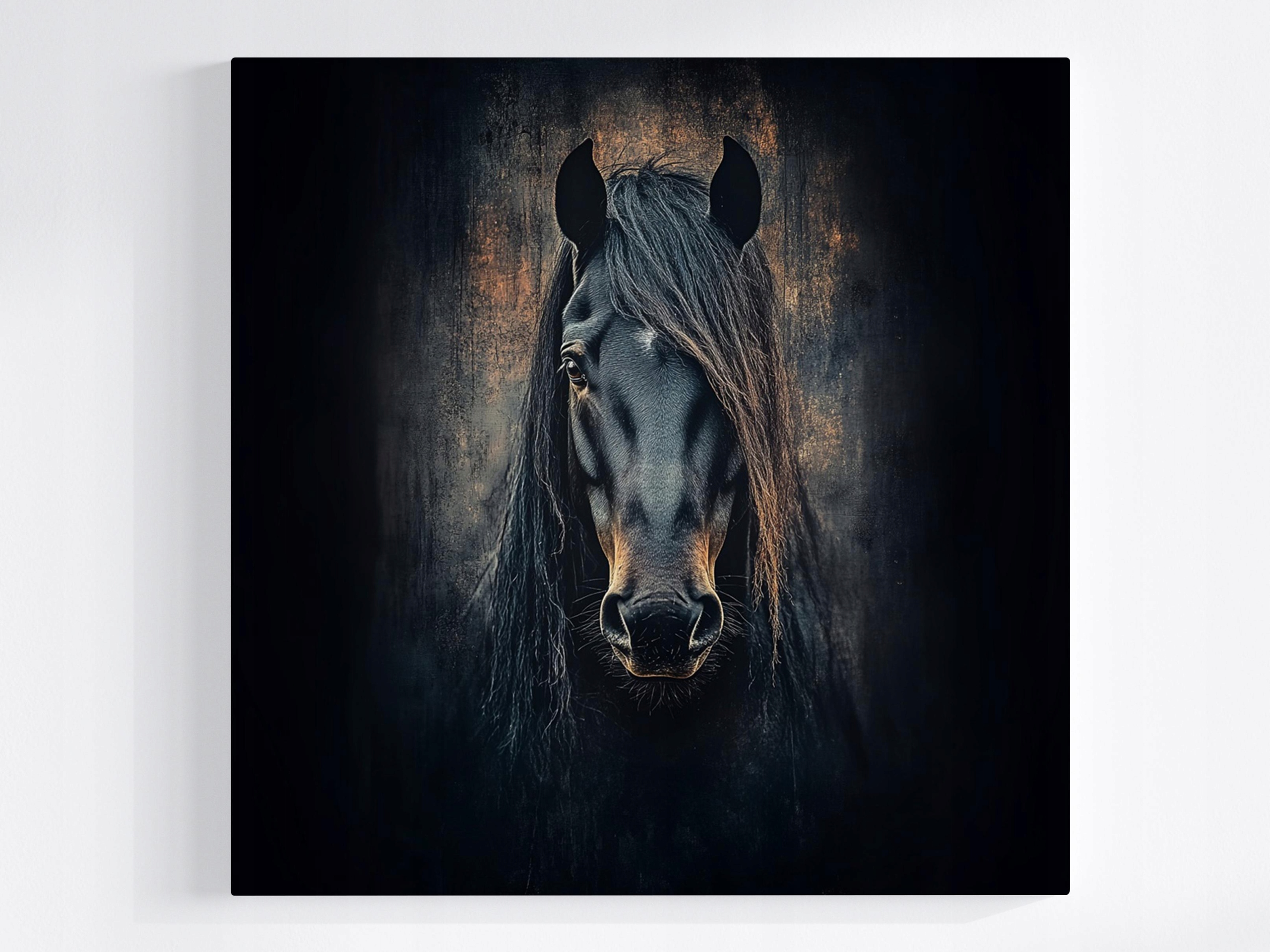 Obraz Na Plátně Canvas Foto Portrét Zvíře Černý Kůň Rumák Hříva 60x60