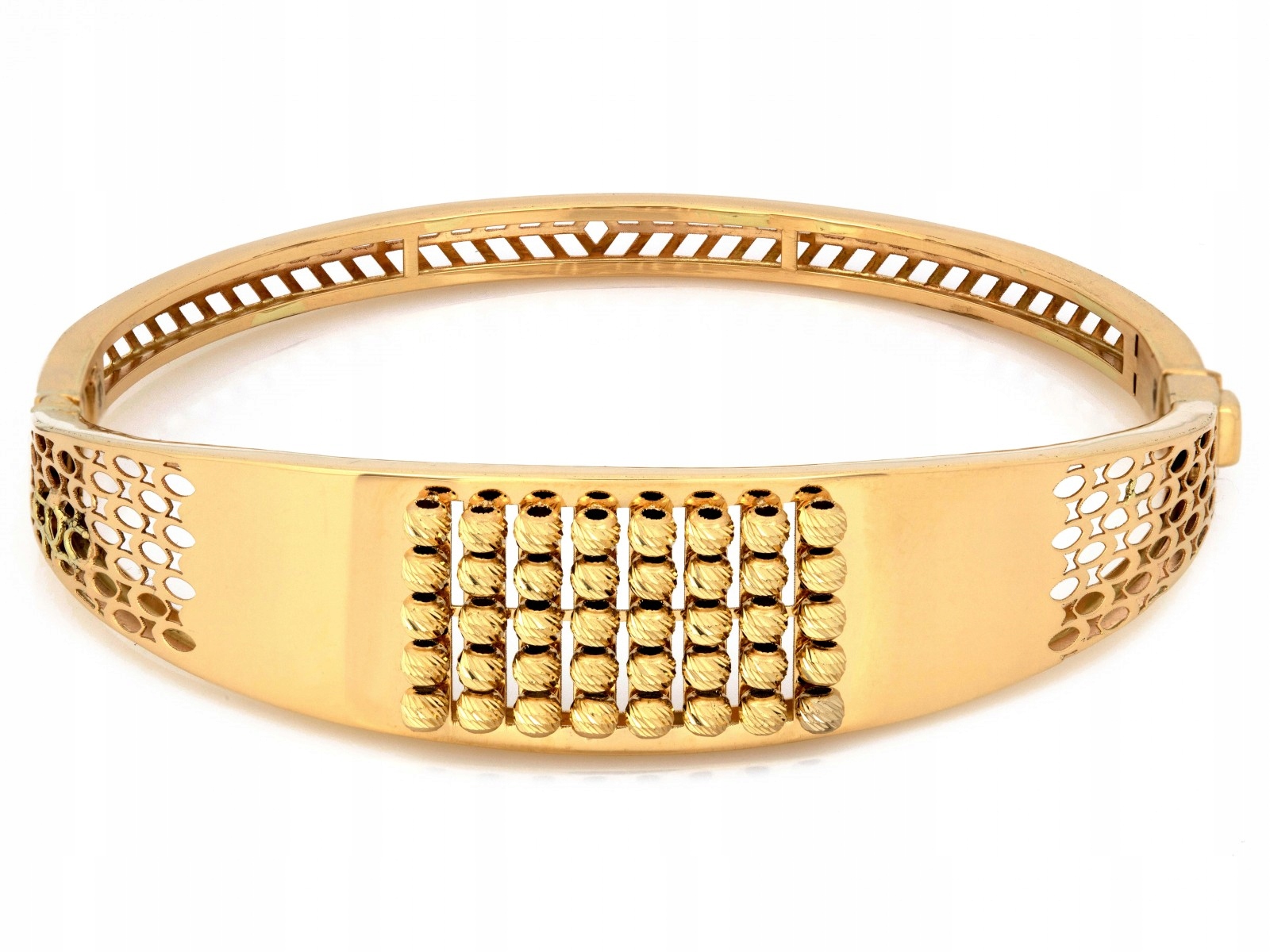 Zlatý exkluzivní bangle náramek s kuličkami 585 14k 9.39g, velikost 17
