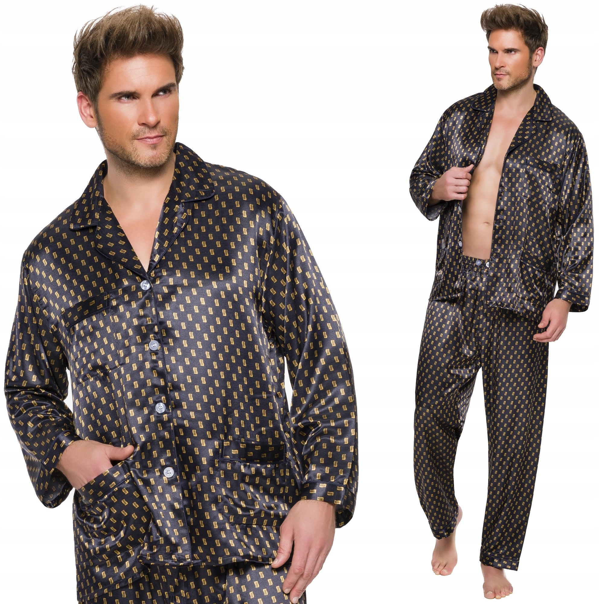 SATYNOWA PIŻAMA MĘSKA ROZPINANA - SUPER JAKOŚĆ L