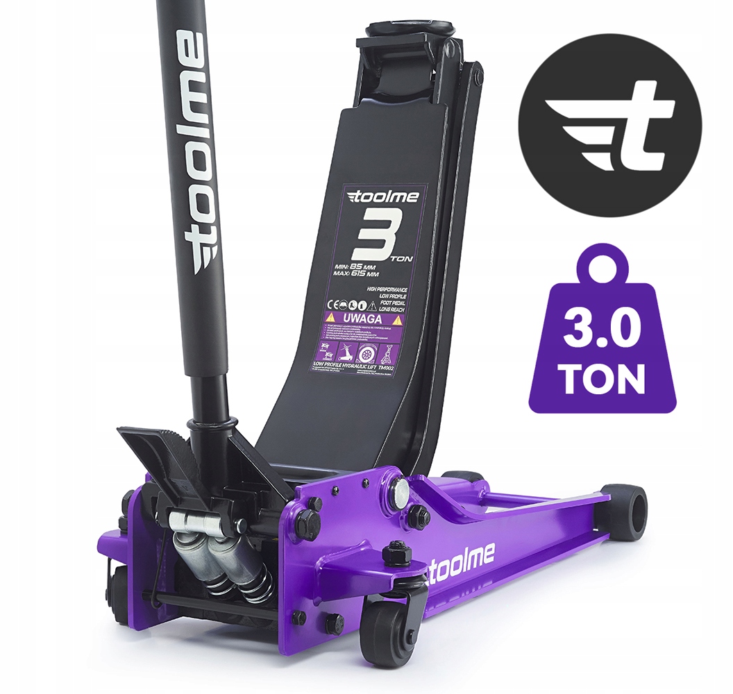 Podnośnik PROFESIONAL LONG samochodowy ŻABA 3T NISKOPROFILOWY Toolme 85>615 Minimalna wysokość podnoszenia 85 mm