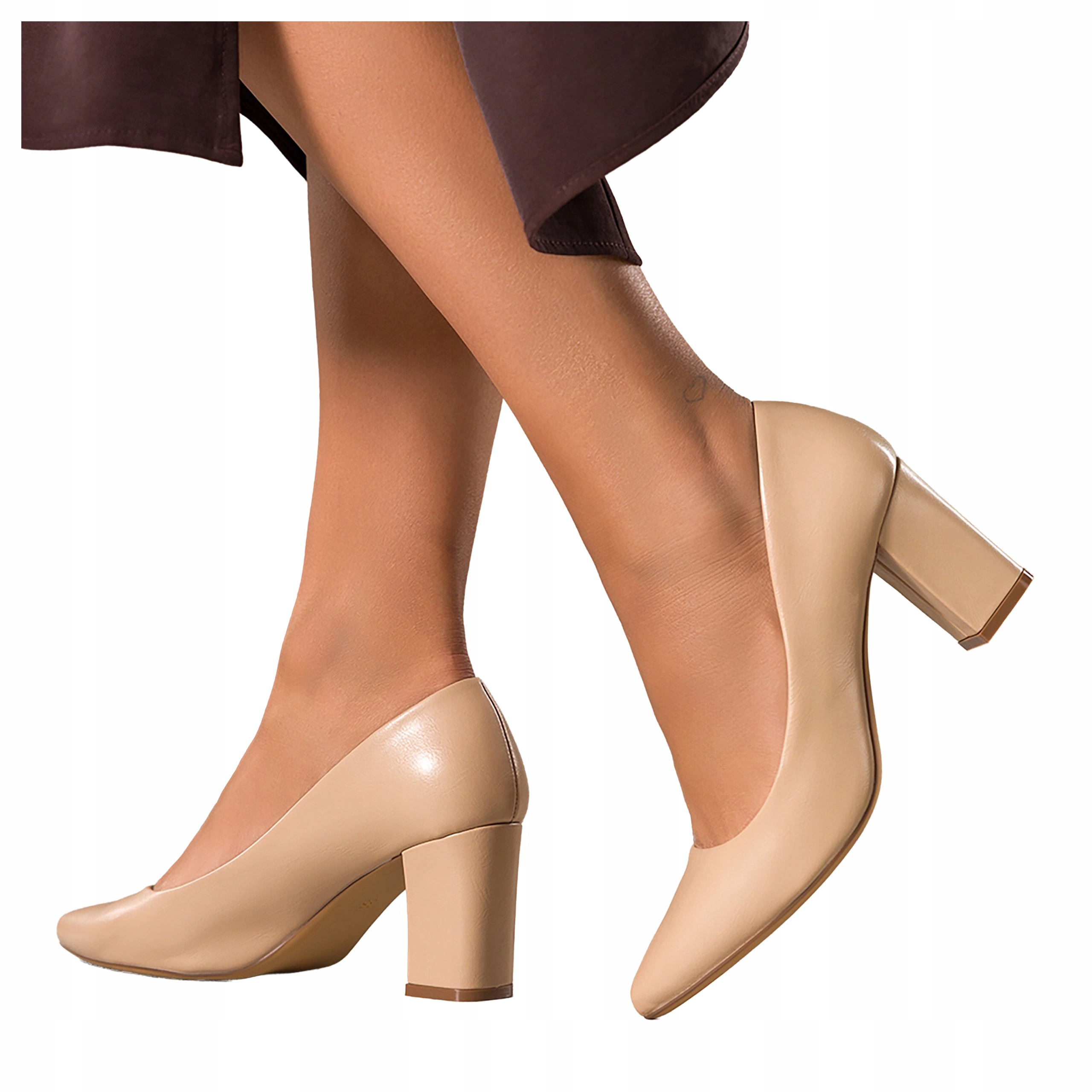 Lodičky Béžové Dámské Podpatky Sloupek Pohodlné Kožené Vložky Modne vel 37