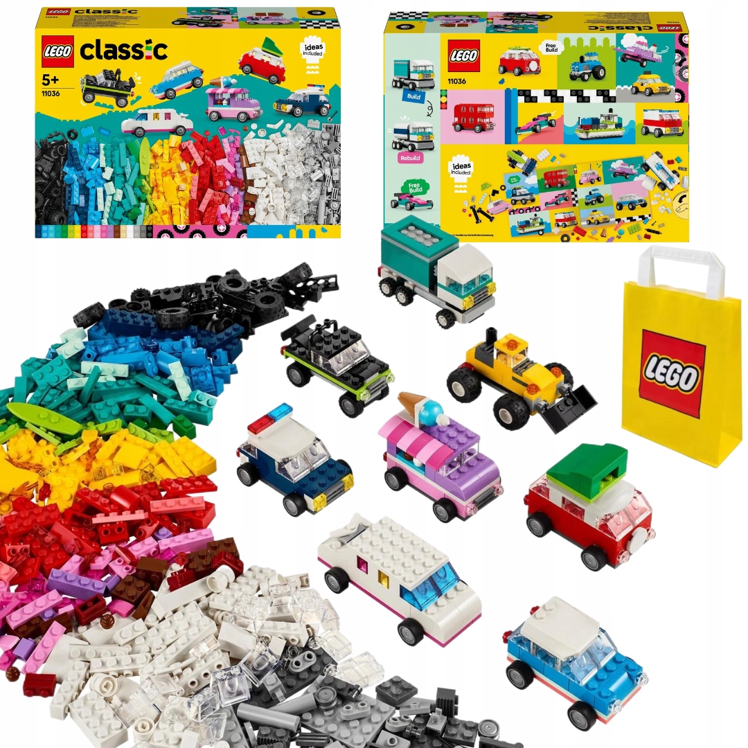 LEGO CLASSIC 11036 KREATÍVNE VOZIDLÁ VEĽKÁ SADA ÁUT 900 EL 52 KOLIES