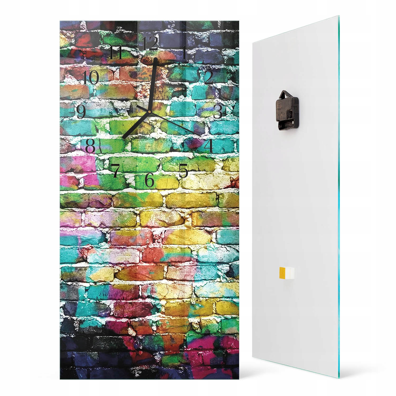 Moderní obdélníkový skleněný nástěnný hodinový stroj s potiskem Cihla 30x60 cm