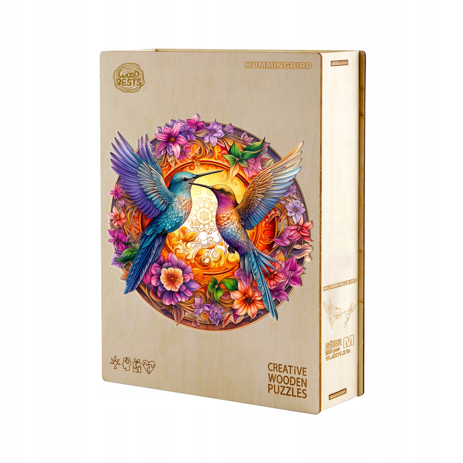 PUZZLE DREWNIANE DUŻE 280 ELEMENTÓW KOLIBRY MANDALA W DREWNIANYM PUDEŁKU Marka inna