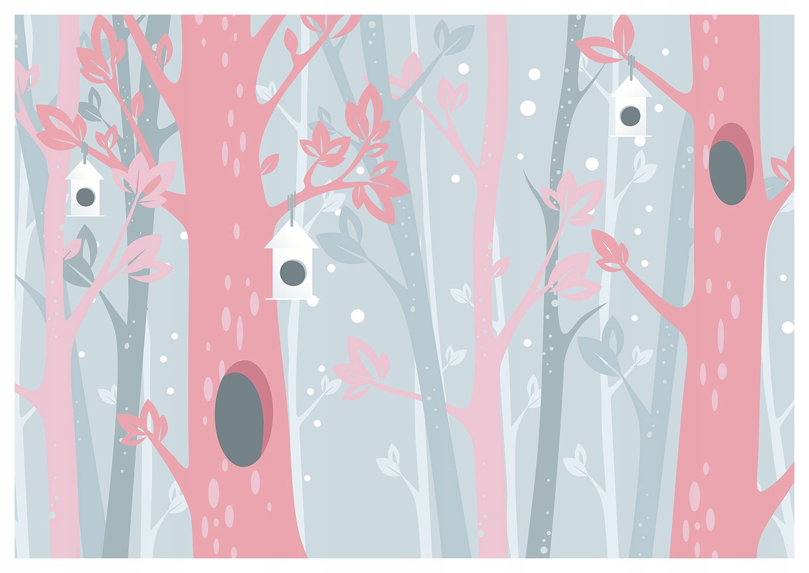 Fototapeta Zimný les vtáky pastelový vinylový domček 416x254 lepidlo