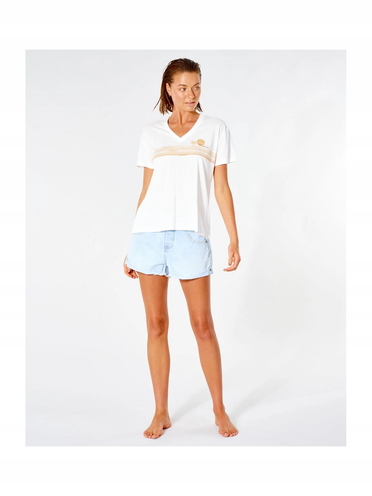 T-Shirt RIP CURL Sunset V-Neck Tee - biały L Kolekcja Fason regularny