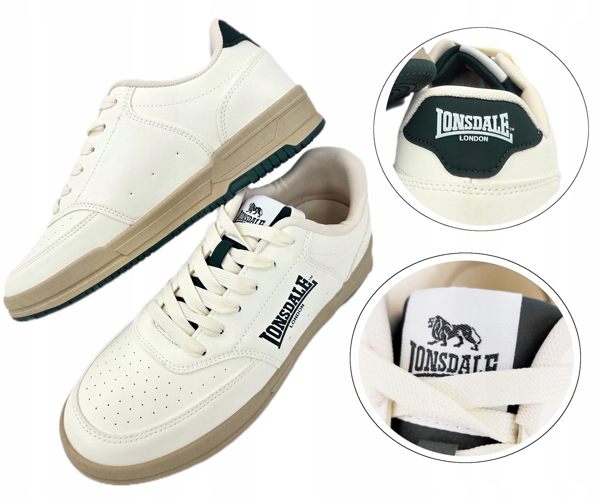 Buty męskie sportowe sneakersy niskie Lonsdale kremowo-zielone r.45