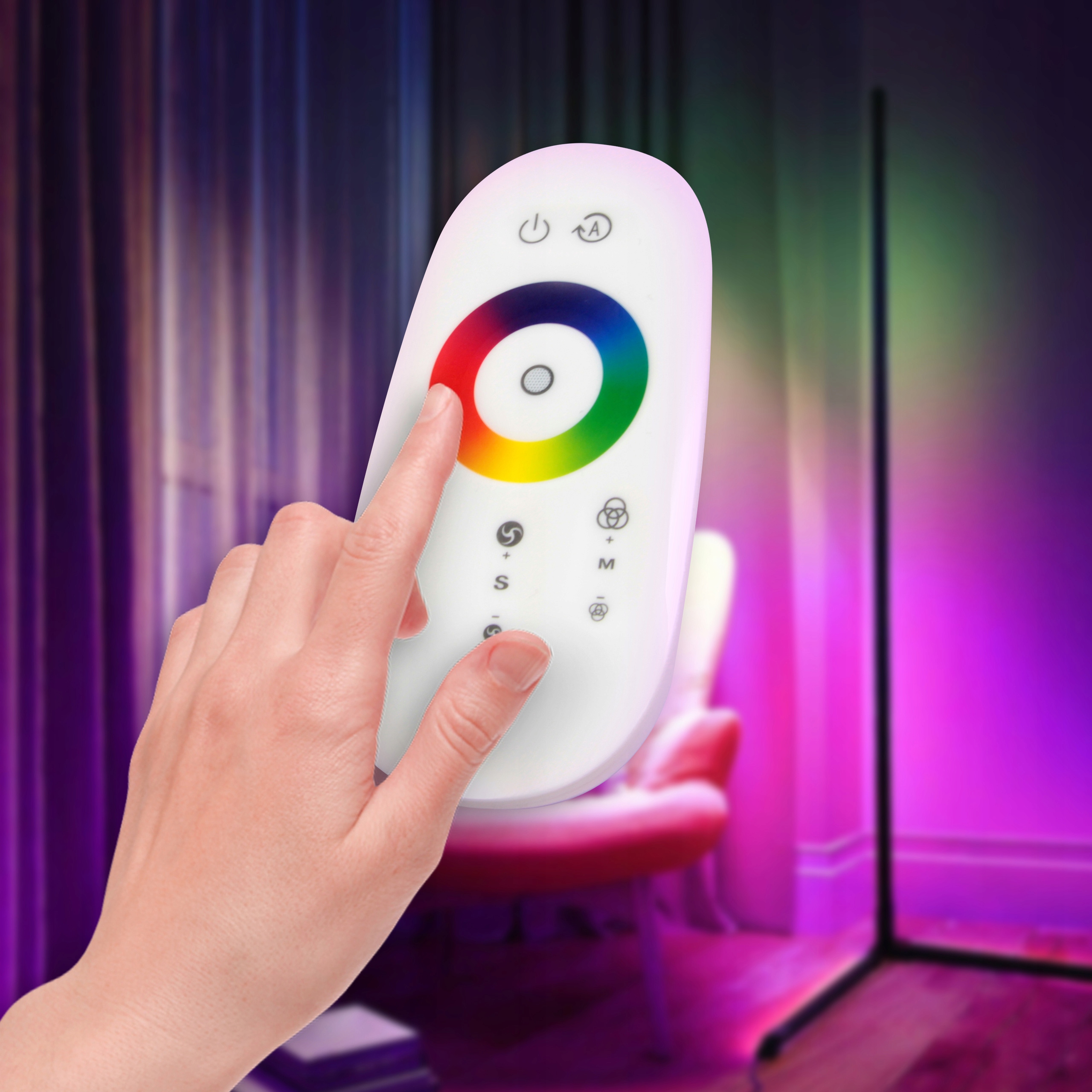 LAMPA podłogowa narożna STOJĄCA RGB LED + pilot Marka Masterled