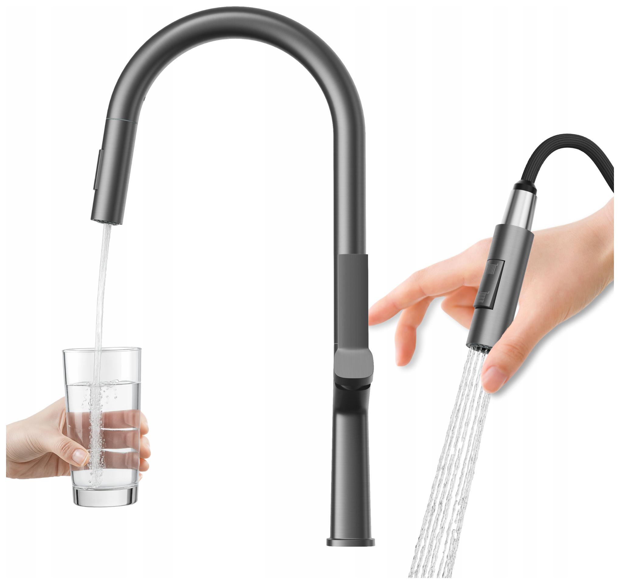 Kuchyňská baterie do dřezu s vysokým vytahovací sprcha a kohoutkem Ellis Gun Gray