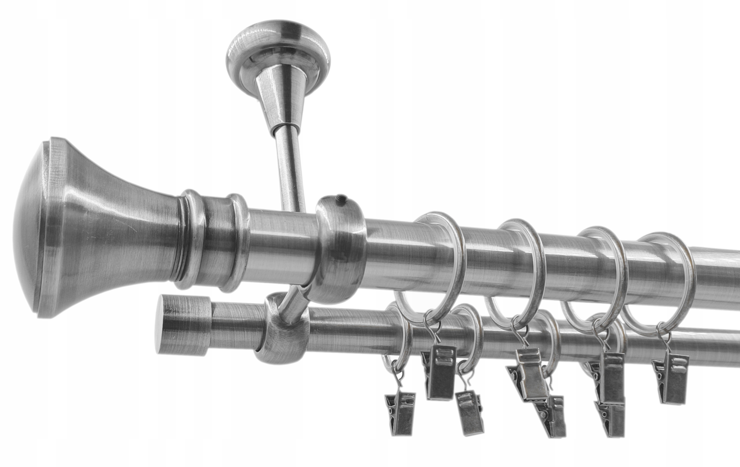 Garnýž Dvojitá Stropní Kov 25+19 mm Stříbrný Nikl 360 cm MIX koncovek