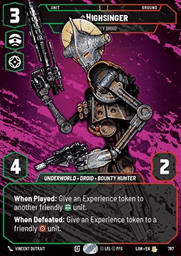 Karta Highsinger, Deadly Droid (V.3) Prestige SWU LAW #787