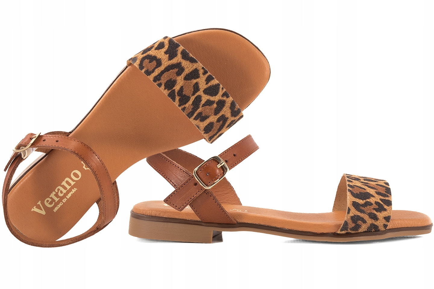 Verano 3090 Dámské Španělské Kožené Sandály s panterkou 37 Hnědá