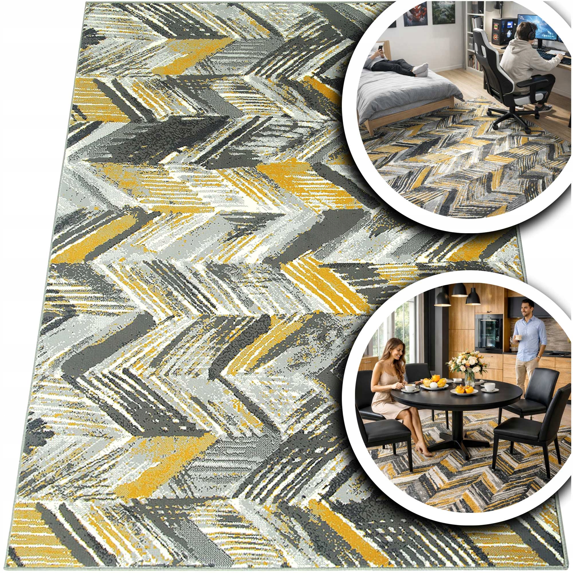 Žlutý Koberec Do Obývacího Pokoje Venezia Medový Koberec Do Ložnice Nízký Šedý 80x150