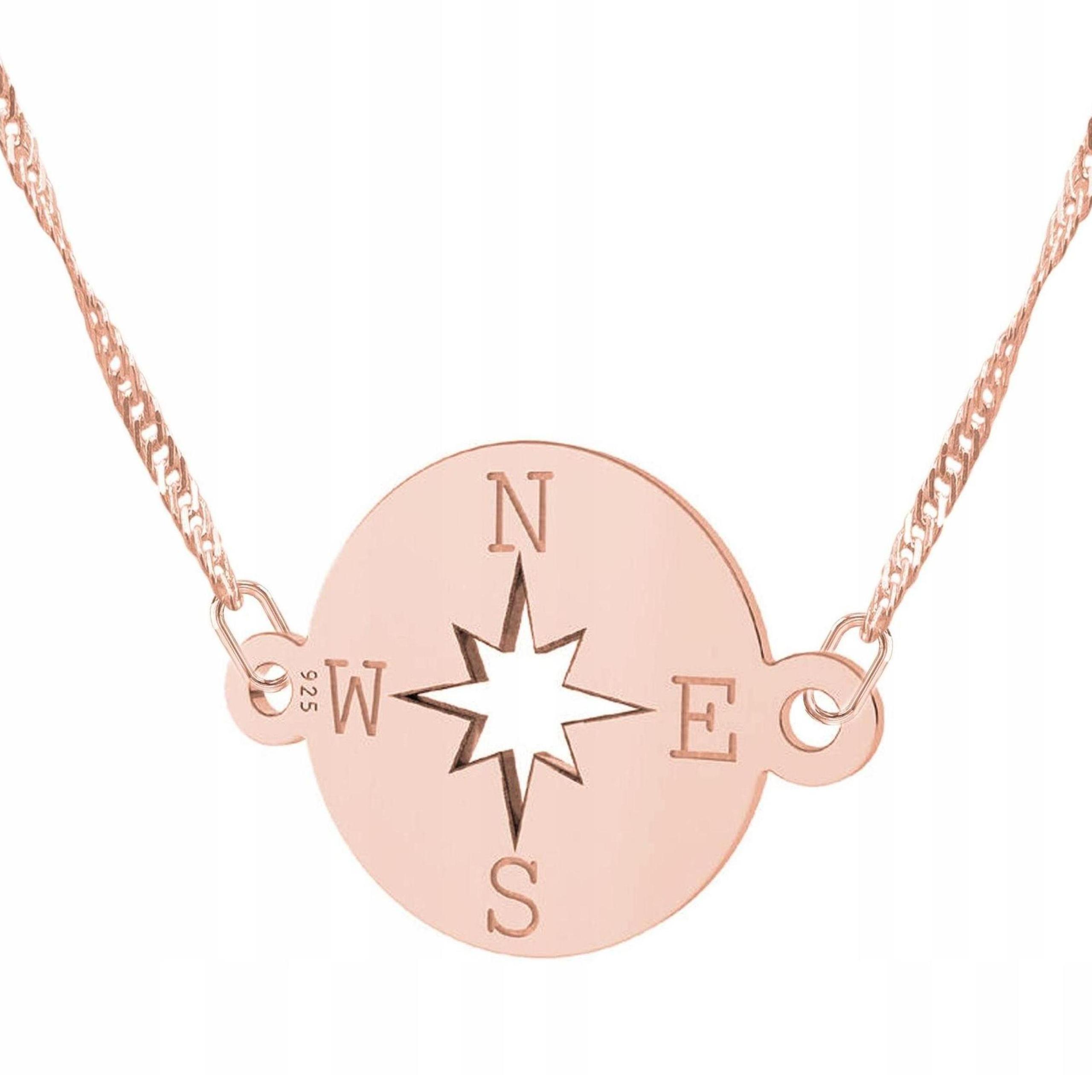 Pozlacený náhrdelník s kompasem Kompas Navigace Východ Západ Stříbro 925