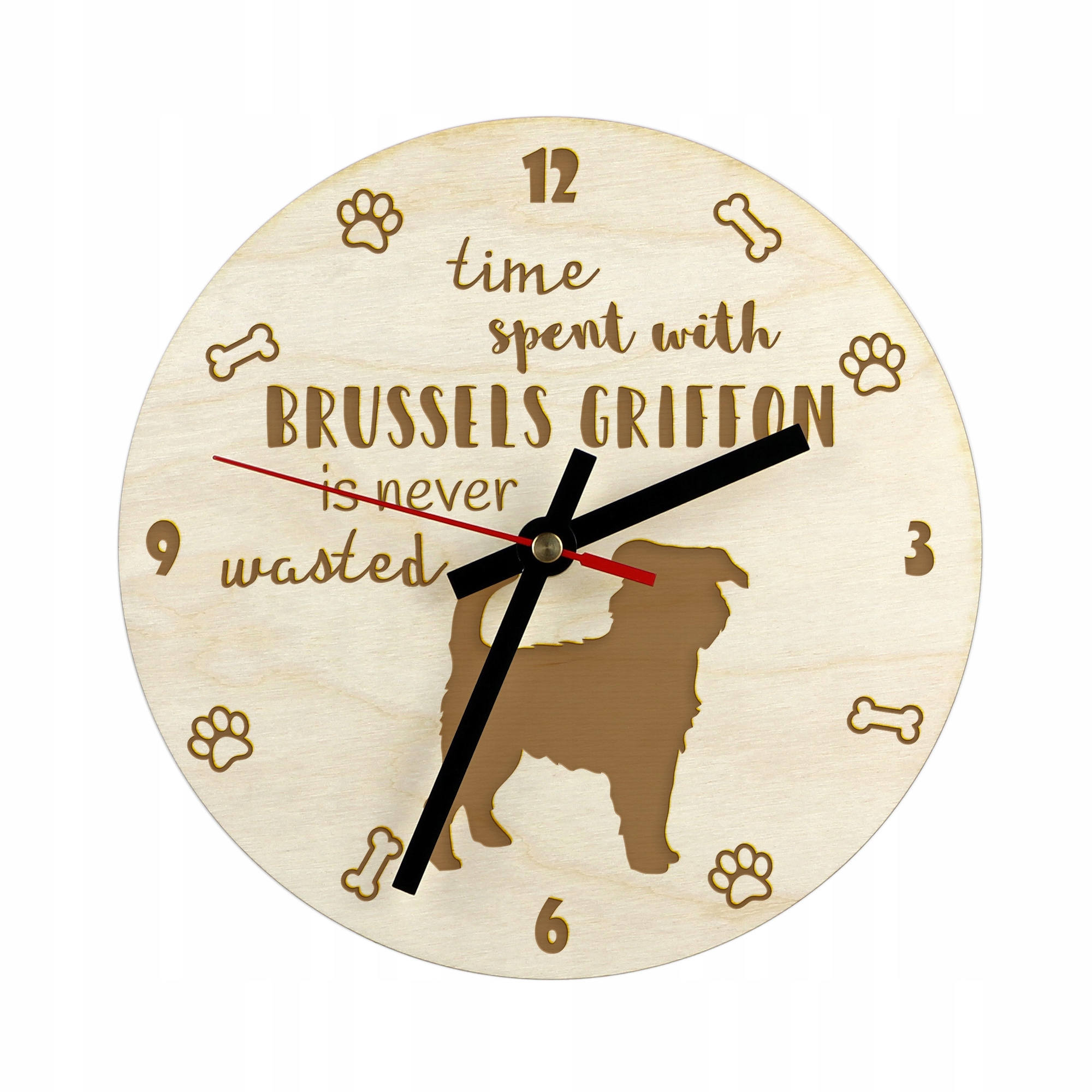 Gryfonik bruselský gravírovaný hodinový stroj se psem, průměr 30 cm, jméno psa